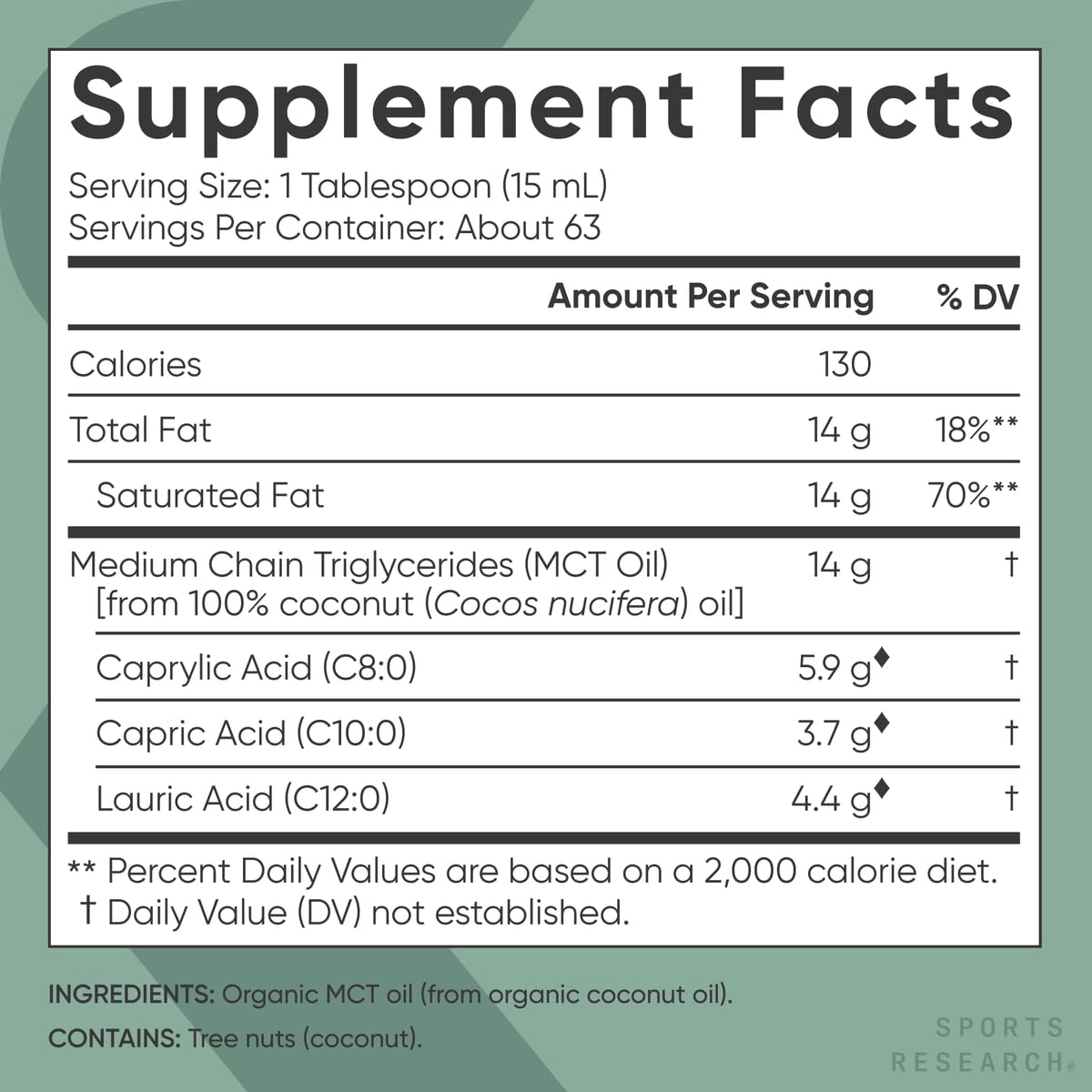 Sports Research Organic MCT Oil 32 oz – Keto, Vegan, C8/C10/C12 (Flavorless)