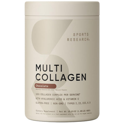 Sports Research Multi Collagen Protein Powder with Hyaluronic Acid & Vitamin C – 5 Types, 30 Servings (Chocolate)
