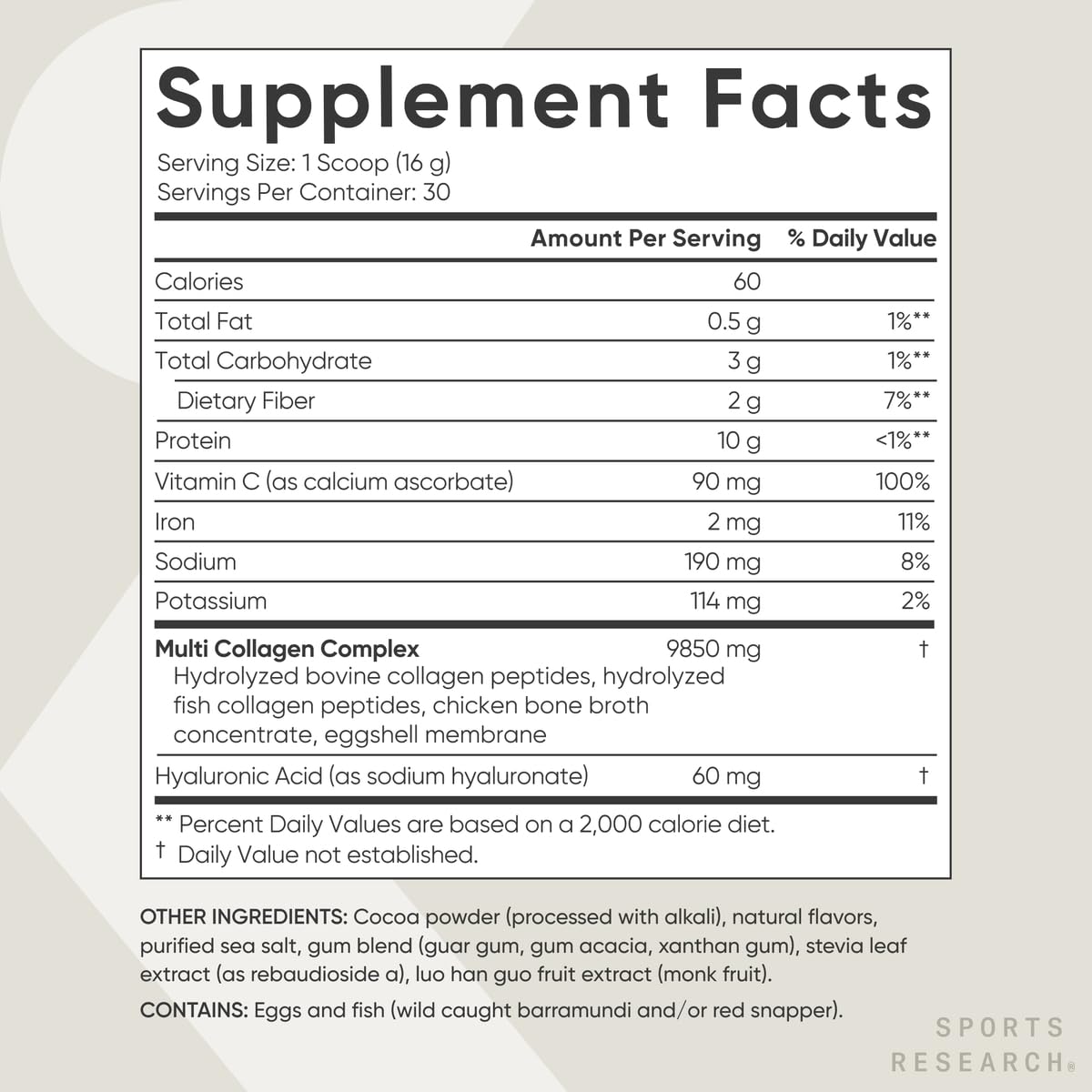 Sports Research Multi Collagen Protein Powder with Hyaluronic Acid & Vitamin C – 5 Types, 30 Servings (Chocolate)