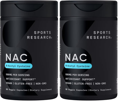 Sports Research N-Acetyl L-Cysteine (NAC) 600mg Veggie Capsules – Lemon Aroma, 2 Pack – Vegan, Non-GMO, Gluten Free