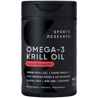 Sports Research Omega-3 Krill Oil 1000mg | MSC Certified Sustainable, Gluten Free, Non-GMO | 60 Softgels