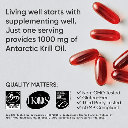 Sports Research Omega-3 Krill Oil 1000mg | MSC Certified Sustainable, Gluten Free, Non-GMO | 60 Softgels