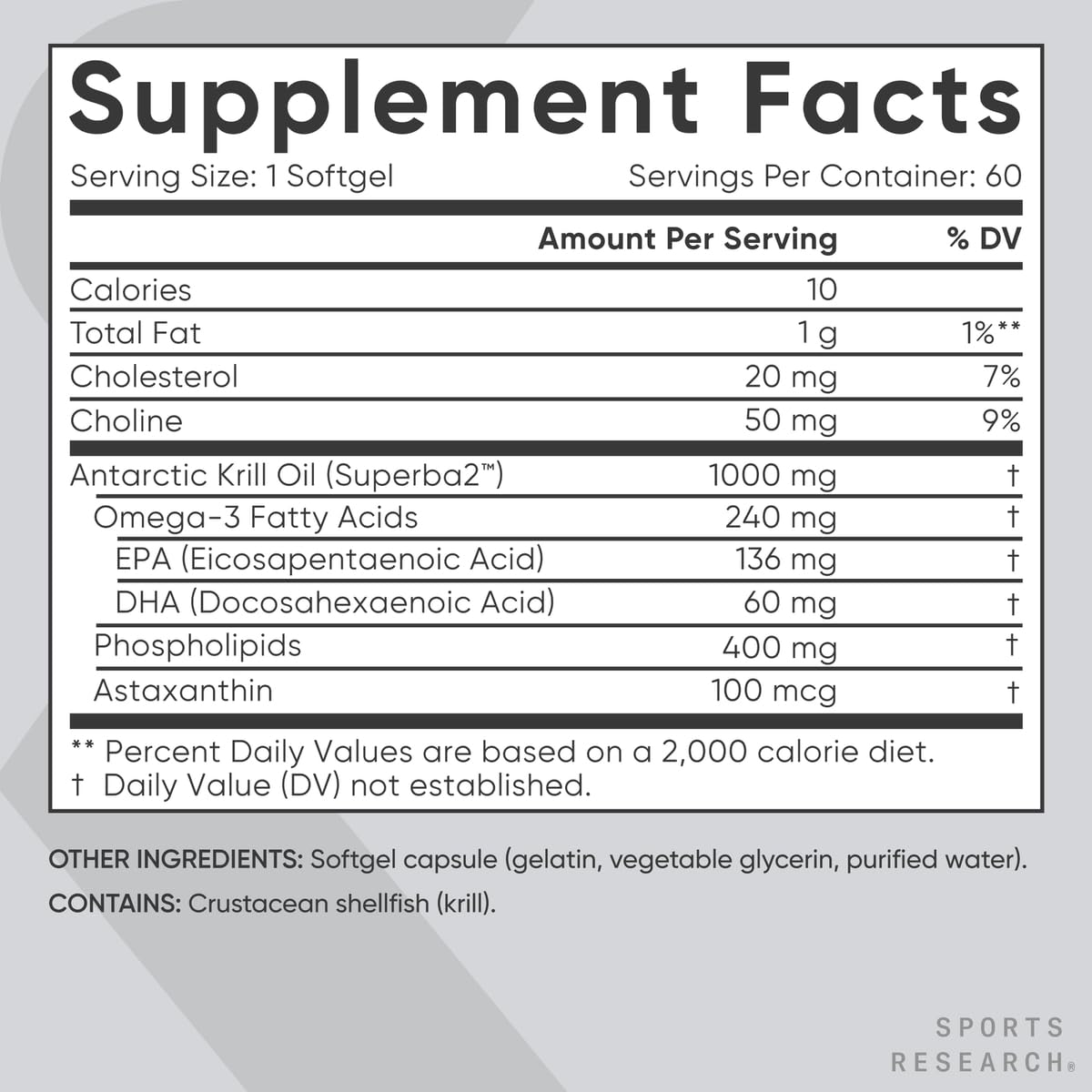 Sports Research Omega-3 Krill Oil 1000mg | MSC Certified Sustainable, Gluten Free, Non-GMO | 60 Softgels