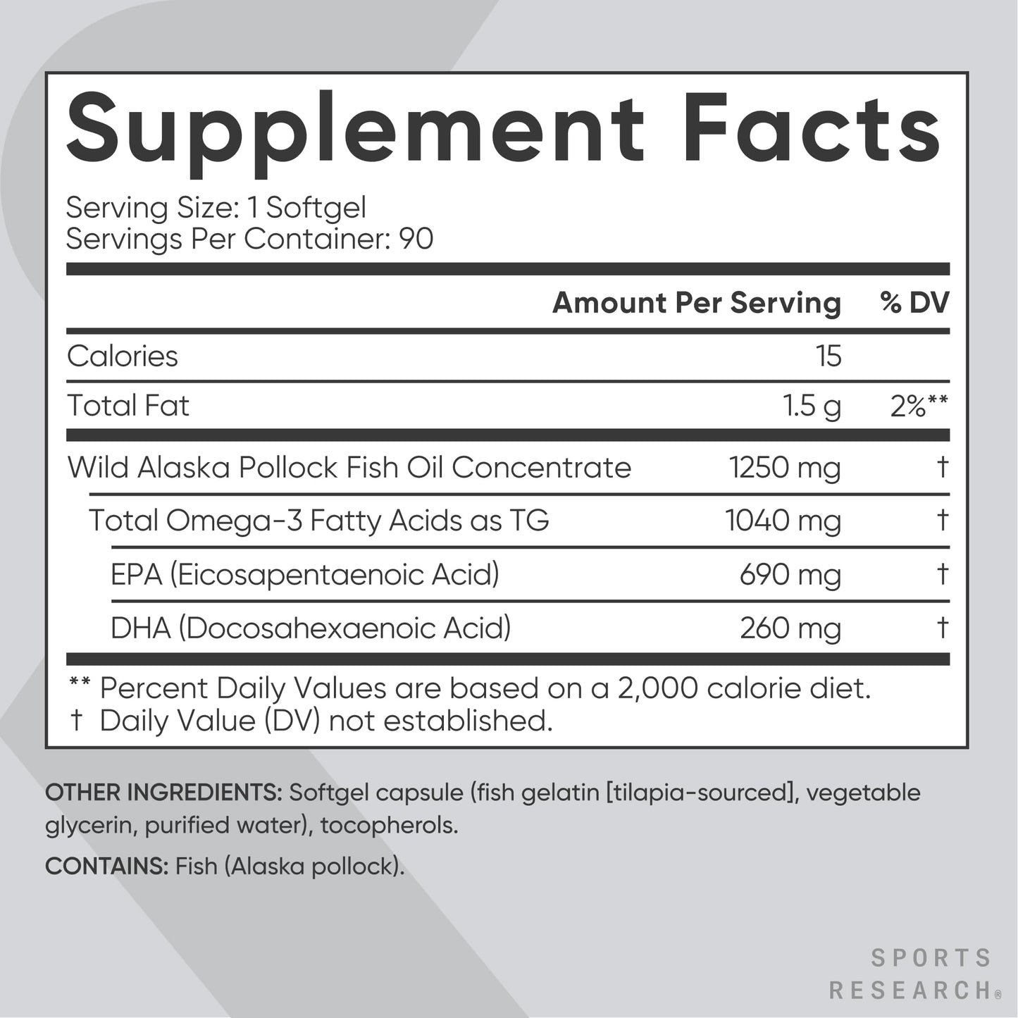 Sports Research Omega-3 Triple Strength Fish Oil 1250 mg | Burpless | 90 ct