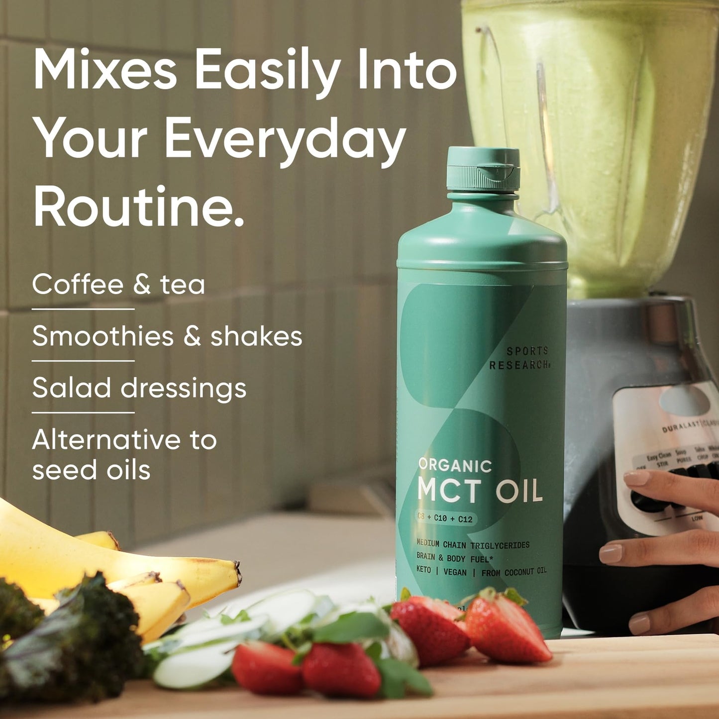 Sports Research Organic MCT Oil 32oz – Full Spectrum C8/C10/C12 from Coconut (Unflavored)