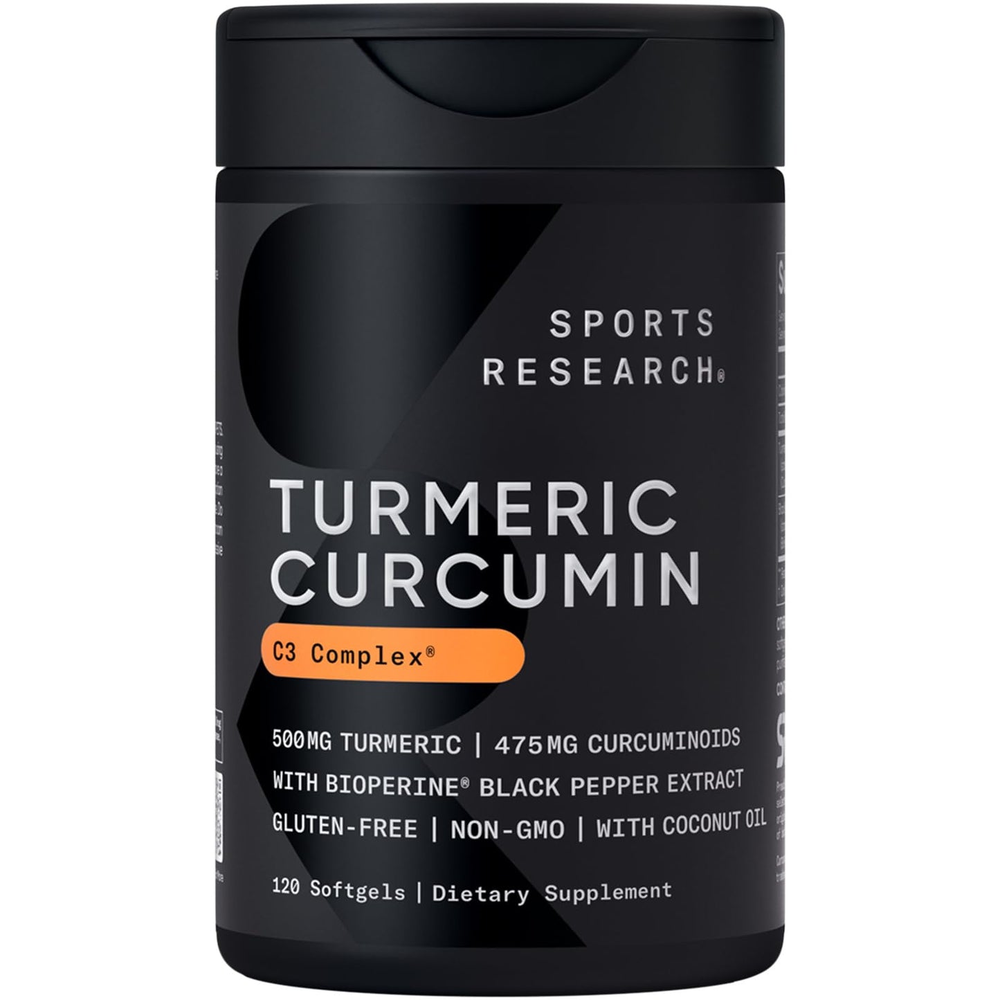 Sports Research Turmeric Curcumin C3 Complex Softgels – 500mg, 120 Count | BioPerine & Organic Coconut Oil | Non-GMO & Gluten Free