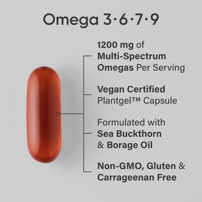 Sports Research Vegan Omega 3-6-7-9 1200 mg - 90 Veggie Softgels | Multi-Spectrum