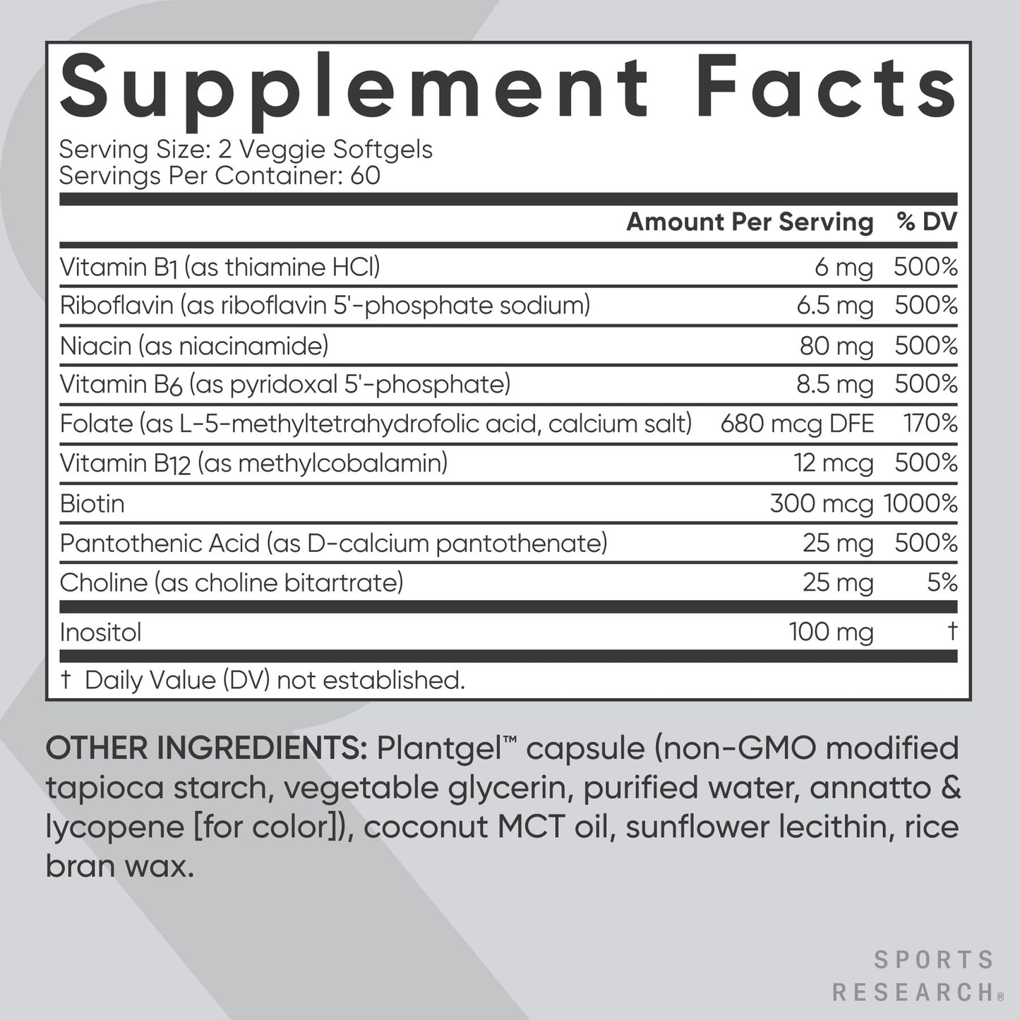 Sports Research Vitamin B-Complex – Full Spectrum B Vitamins, Methylated B12 & Folate