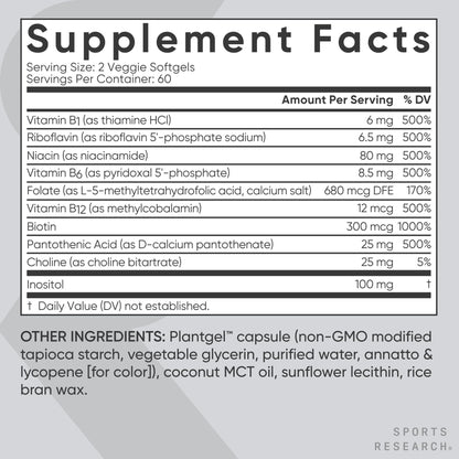 Sports Research Vitamin B-Complex – Full Spectrum B Vitamins, Methylated B12 & Folate