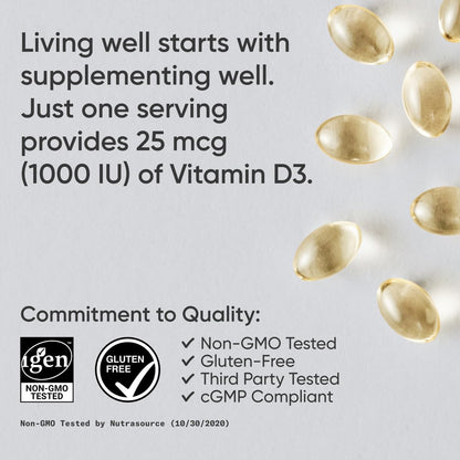 Sports Research Vitamin D3 1000 IU with Coconut MCT Oil - Immune & Bone Support