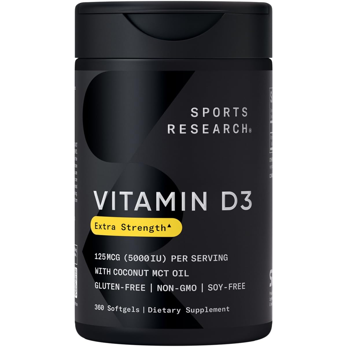 Sports Research Vitamin D3 5000 IU with Coconut MCT Oil - Immune & Bone Support - Seed Oil Free