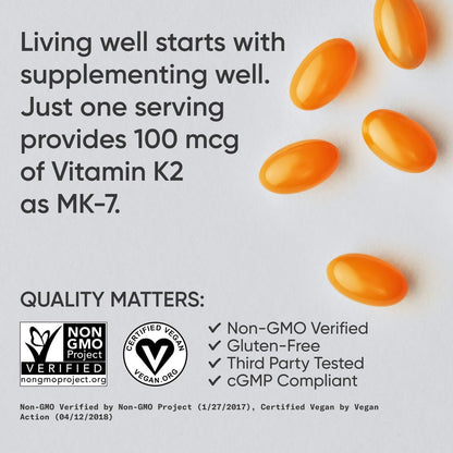 Sports Research Vitamin K2 MK-7 100 mcg with Coconut MCT Oil – 60 Veggie Softgels