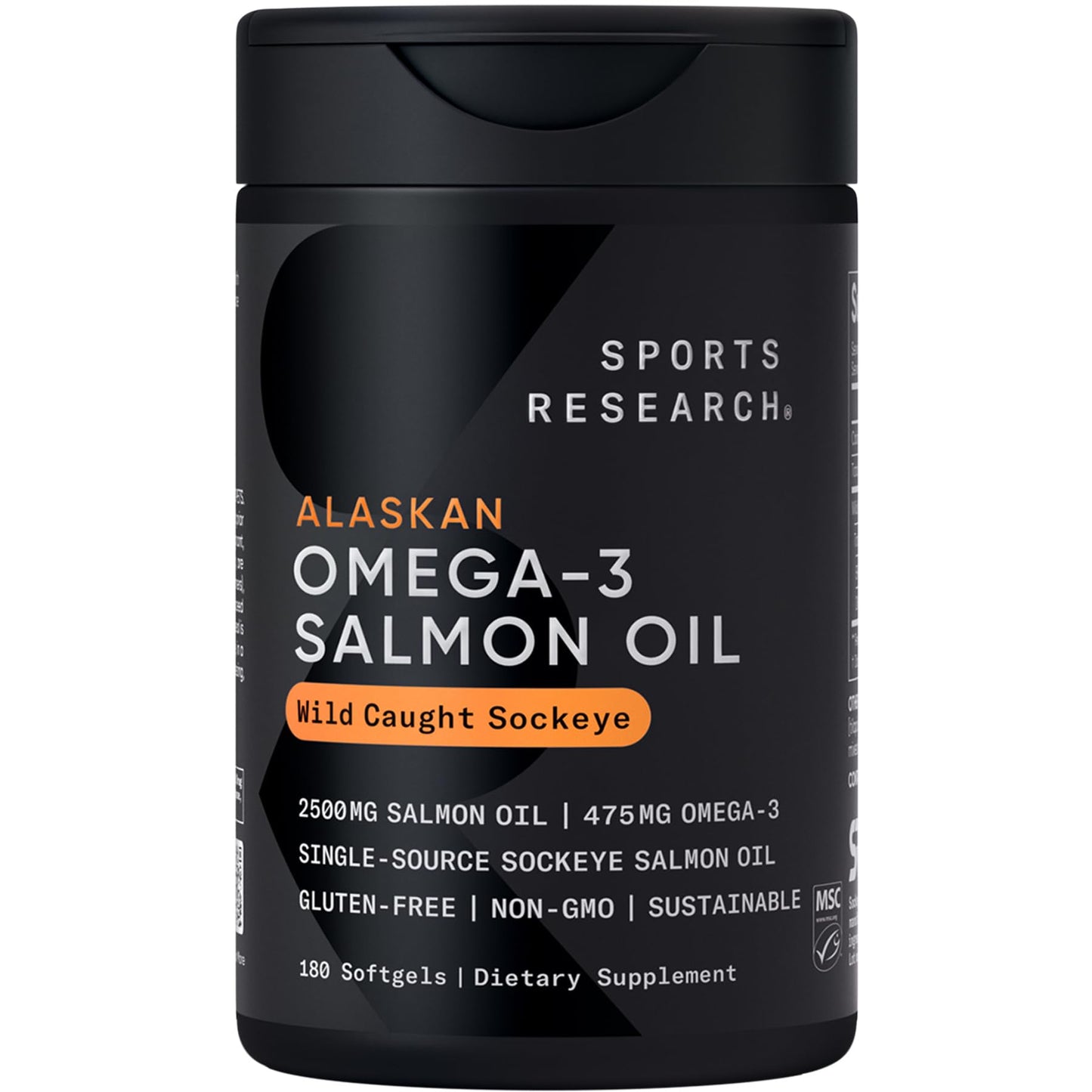 Sports Research Salmon Oil – Wild Alaskan Sockeye, 2500 mg per Serving, MSC Certified, 180 Softgels