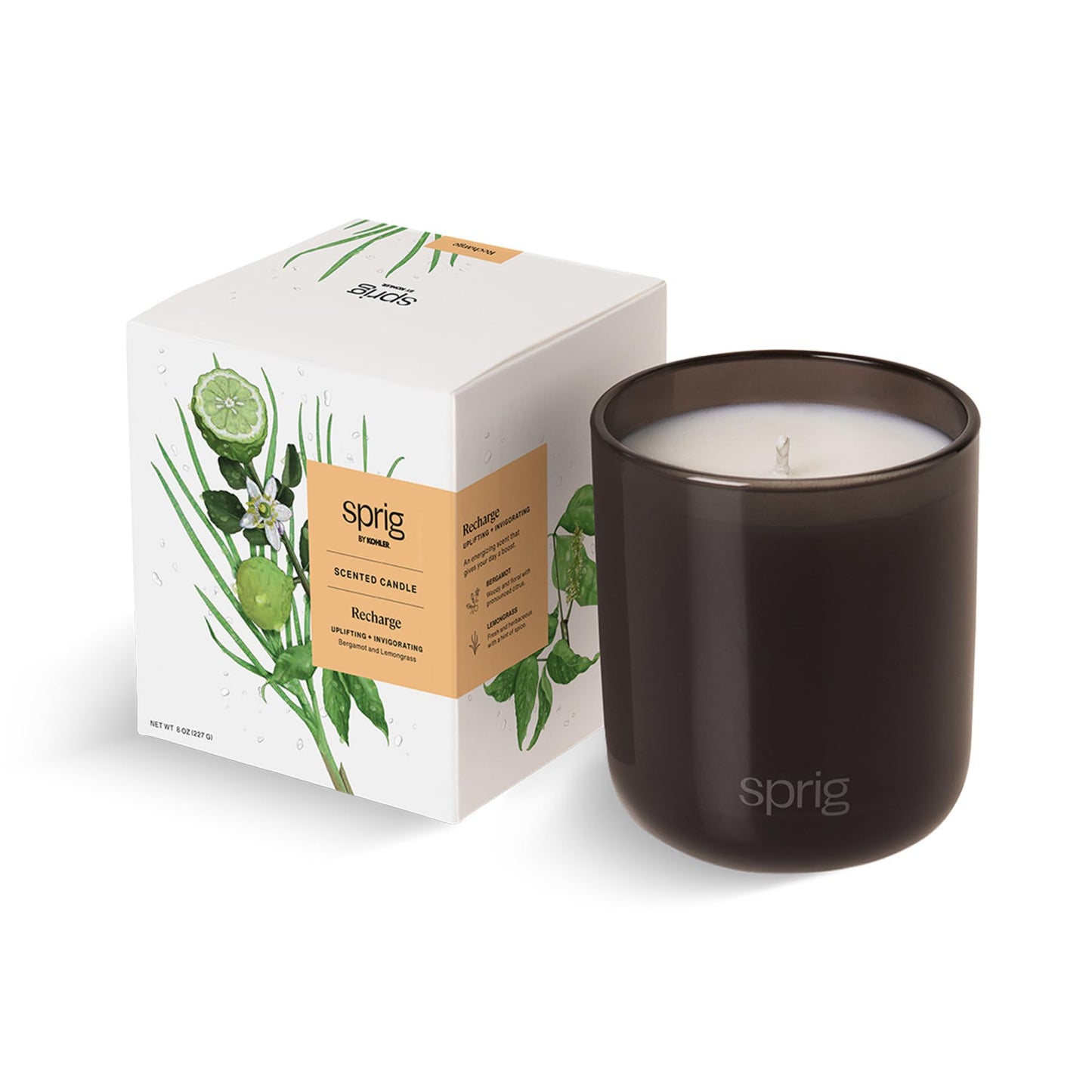 Sprig by Kohler Recharge Aromatherapy Candle – Bergamot & Lemongrass, 8 oz