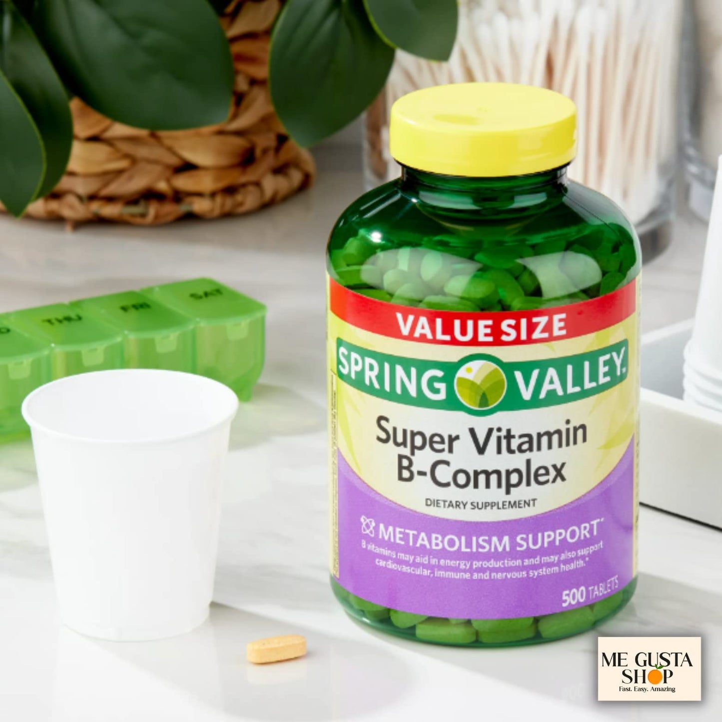 Spring Valley Vitamin B-Complex Tablets – 500 Count with Color Pill Organizer