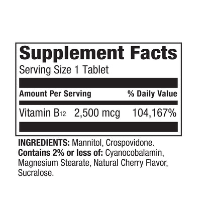 Spring Valley Vitamin B12 Quick-Dissolve Tablets – 2500 mcg, 120 Count | B Vitamins
