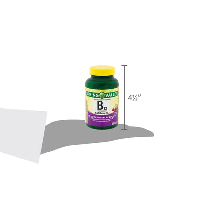 Spring Valley Vitamin B12 Quick-Dissolve Tablets – 2500 mcg, 120 Count | B Vitamins