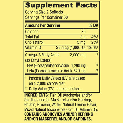 Spring Valley Omega-3 2000 mg Softgels - Eye & Heart Health (120 Ct)