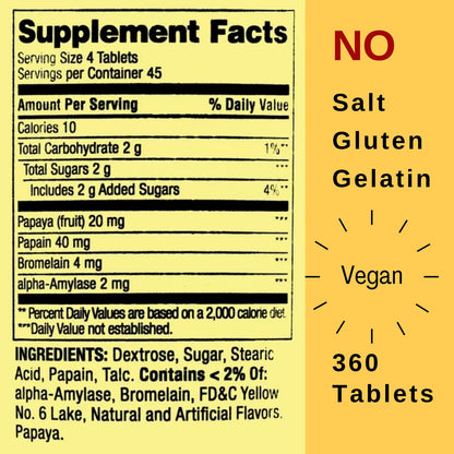 Spring Valley Papaya Enzyme Chewable - 360 Vegan Tablets | Bromelain Digestive Aid