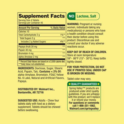 Spring Valley Papaya Enzyme Complex Tablets - 180 Count Pack of 2