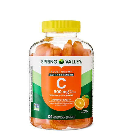 Spring Valley Extra Strength Vitamin C Immune Health Gummies - 500 mg, 120 Count | Vegetarian, Orange Flavor