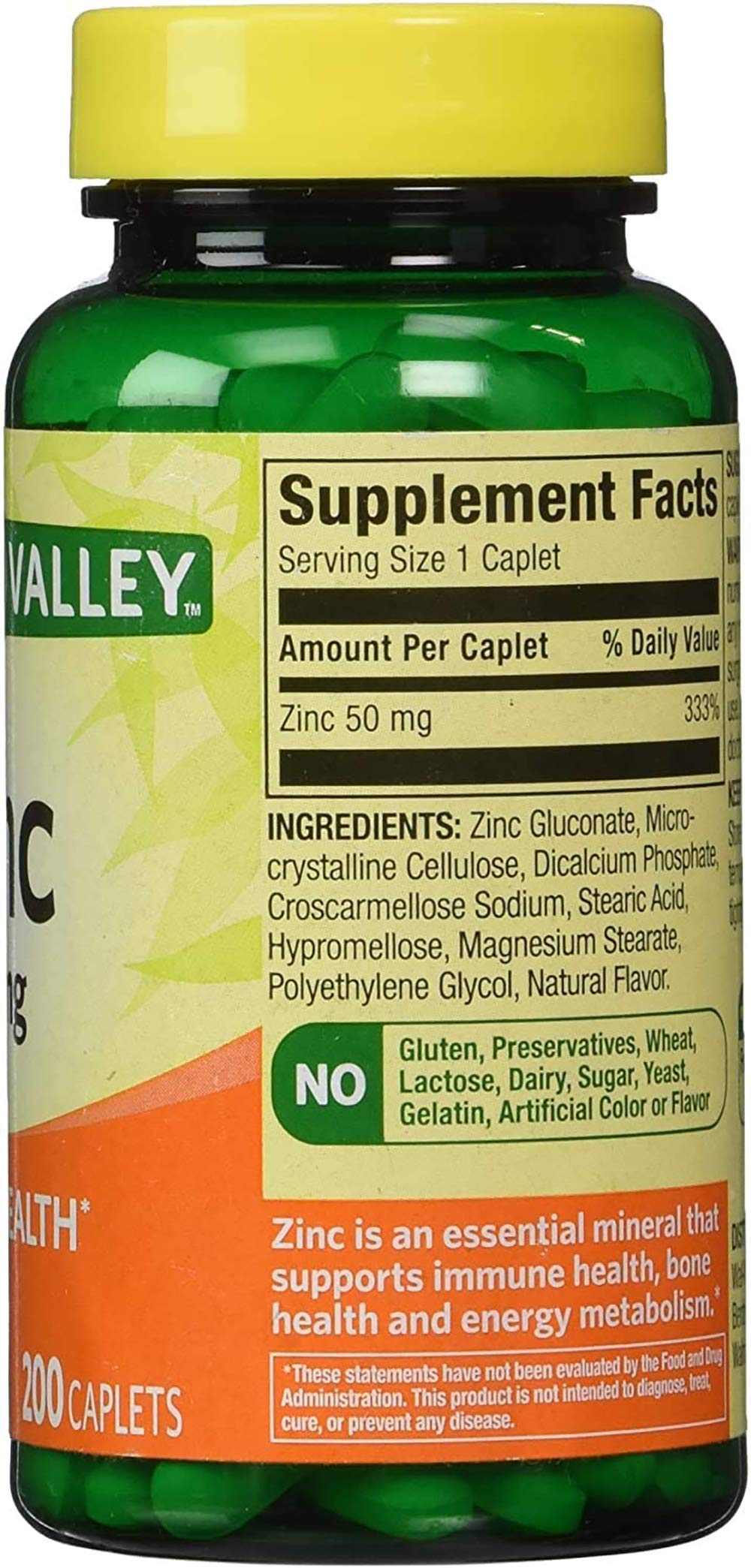 Spring Valley Zinc 50 mg – 200 Ct (2 Pack) | Daily Immune Support Supplement