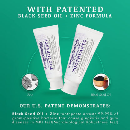 SprinJene Natural Sensitivity Relief Toothpaste – Fluoride for Sensitive Teeth, Cavity Protection, SLS Free – Black Seed Oil & Zinc – Made in USA (1 Pack)