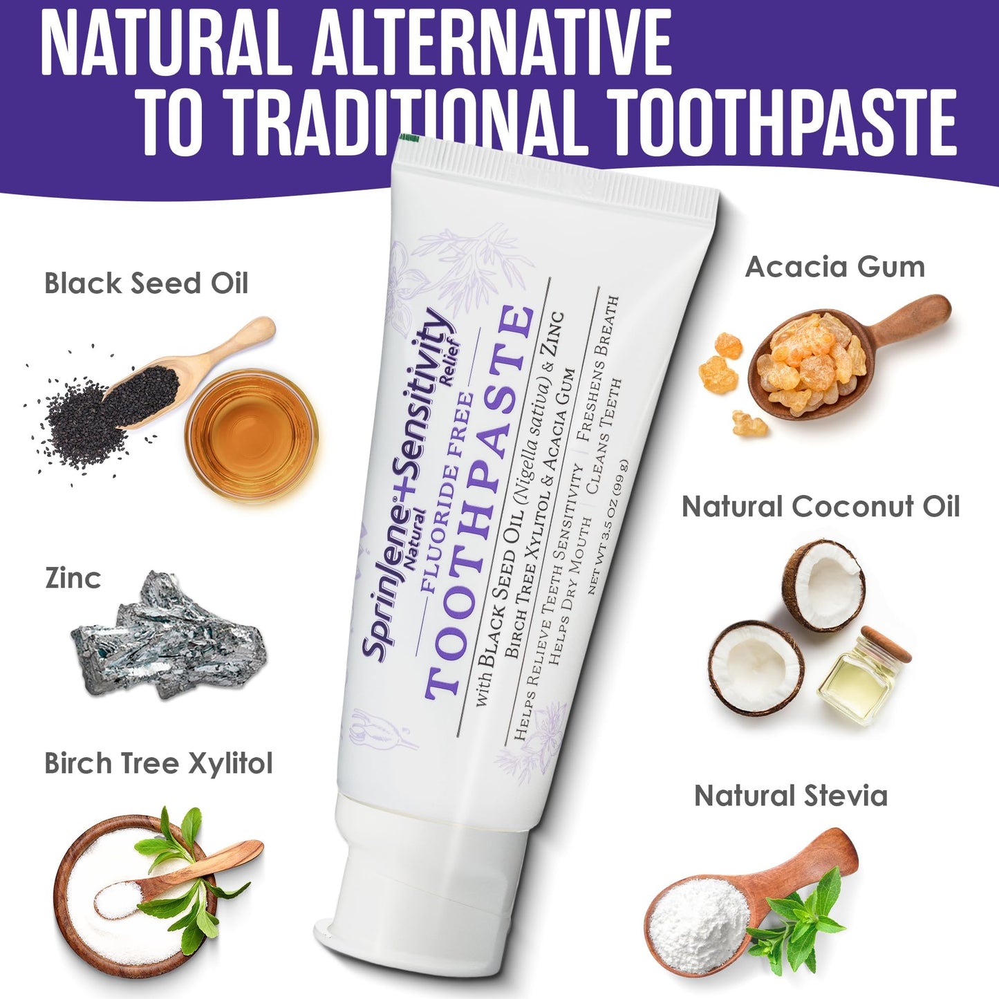 SprinJene Fluoride Free Toothpaste – Patented Black Seed Oil & Zinc | Made in USA