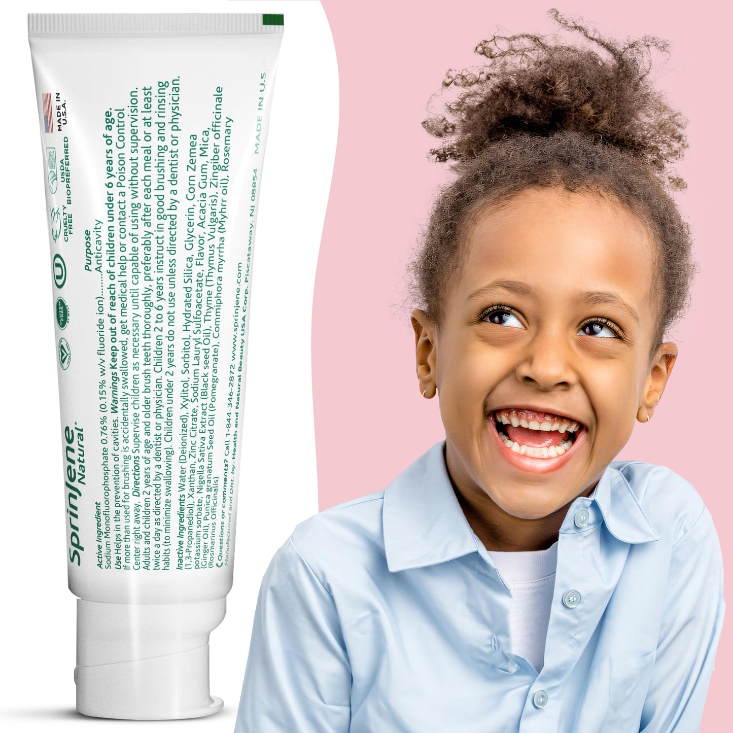 SprinJene Natural Children's Toothpaste – Fluoride Free Strawberry for Toddlers & Kids – Made in the USA