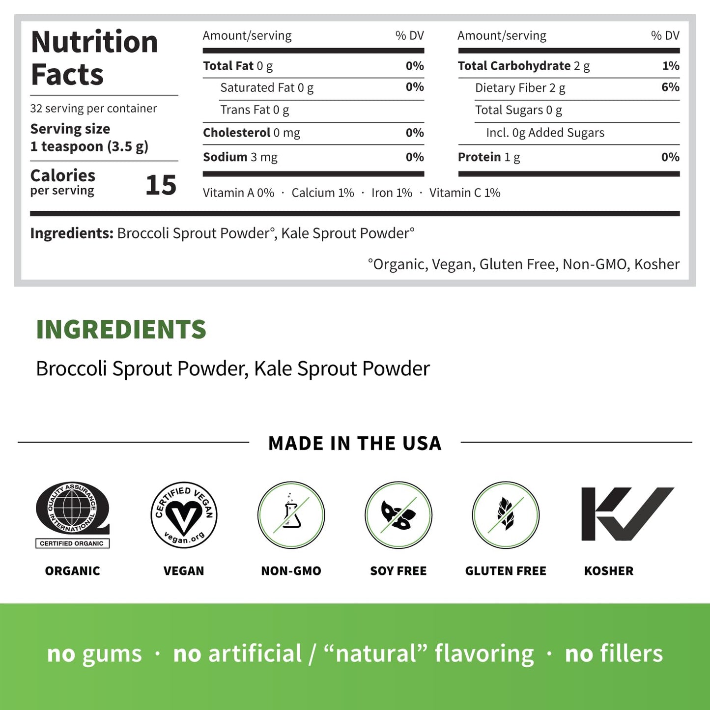 Sprout Living Broccoli & Kale Organic Sprout Mix – Freeze-Dried Green Powder (4 oz, 32 servings)