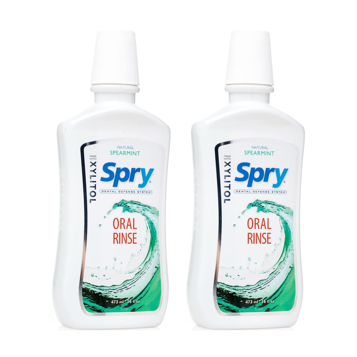 Spry Natural Xylitol Mouthwash Fluoride Free with Enamel Support – Spearmint (16 oz, Pack of 2)
