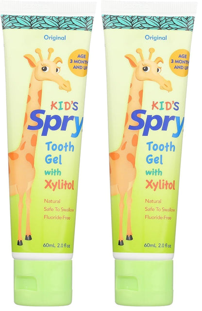 Spry Natural Xylitol Toothpaste for Babies & Kids - Fluoride Free, 2 oz Pack