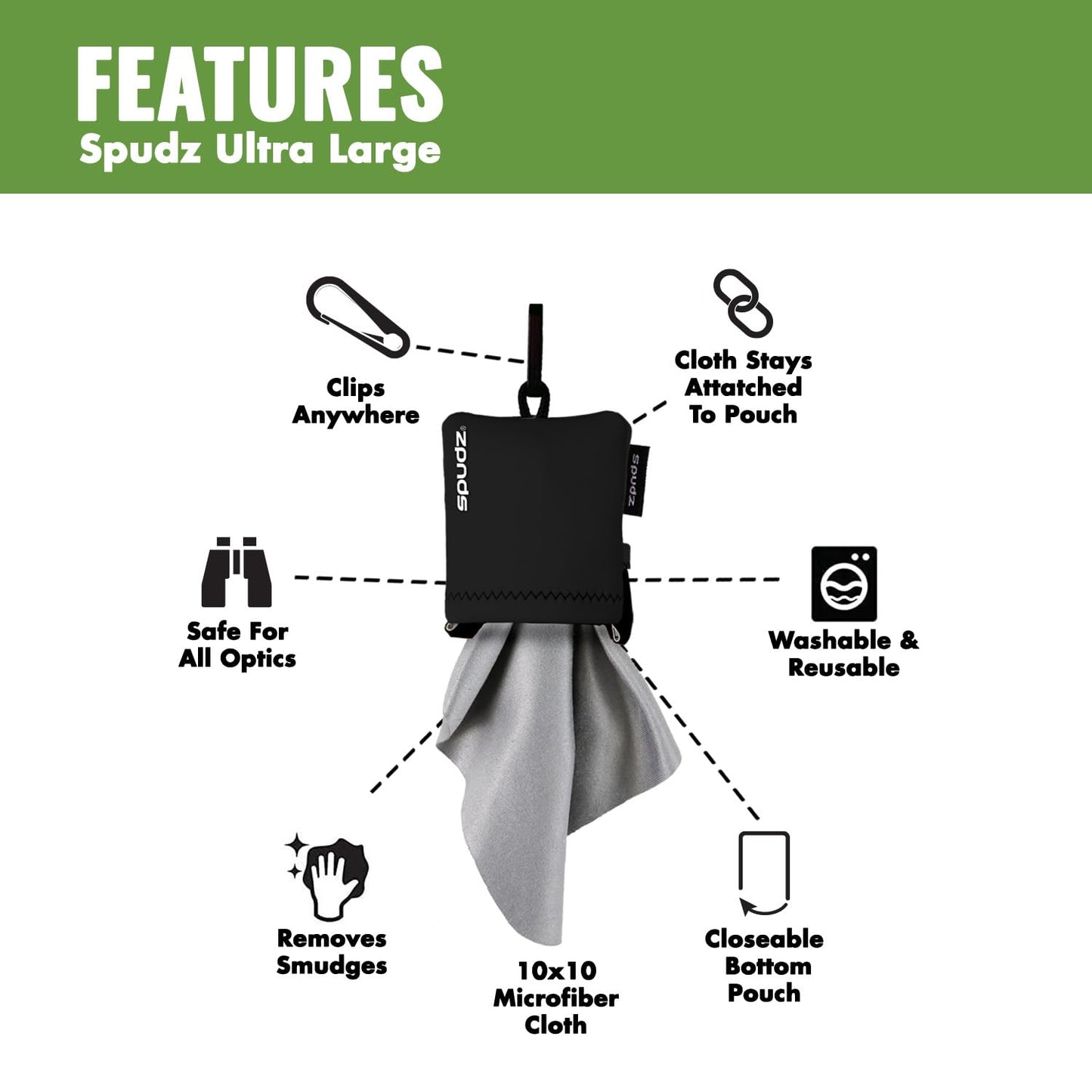 SPUDZ Ultra 20 D-14 Multi Cam – Microfiber Lens Cloth with Neoprene Pouch