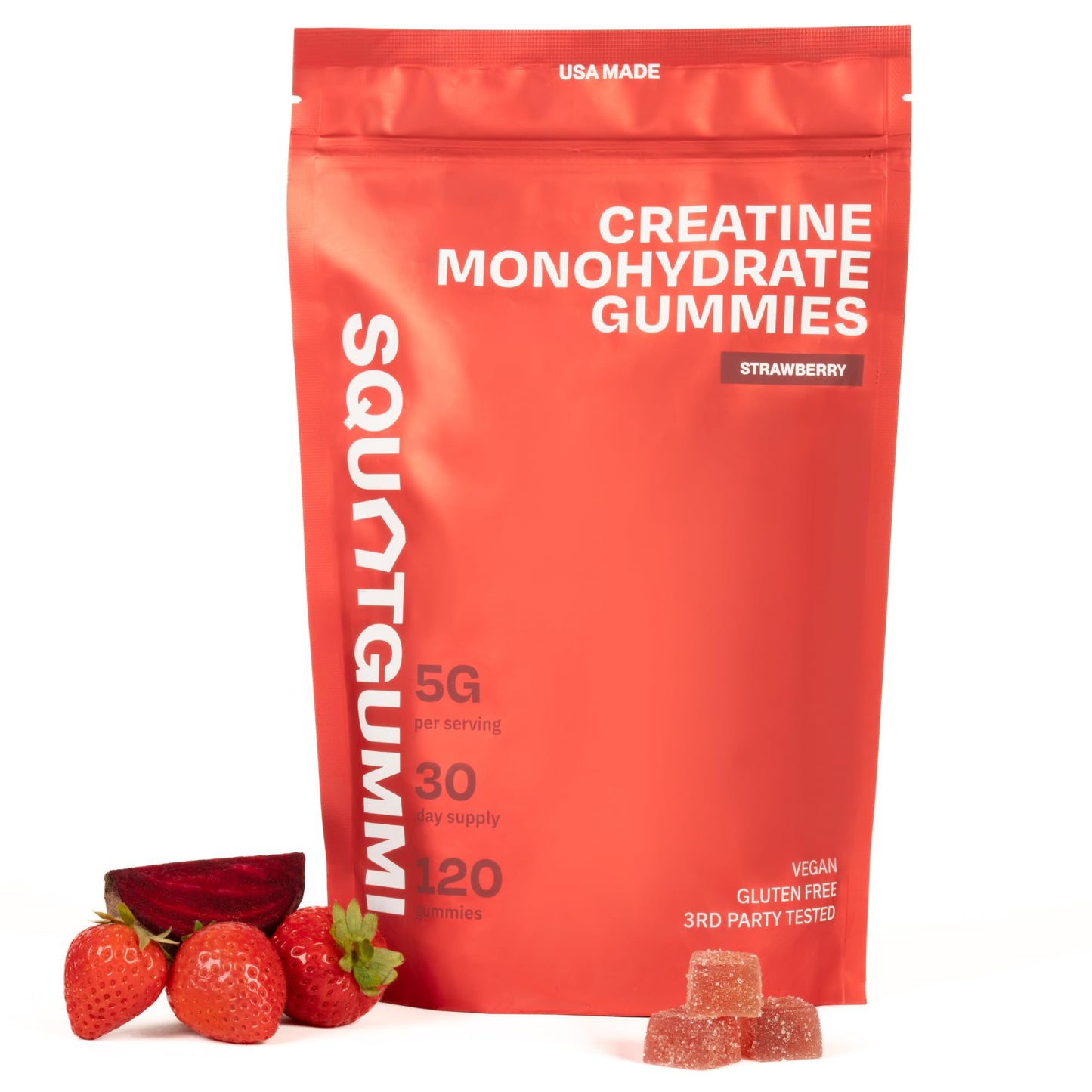SquatGummi Creatine Monohydrate Gummies – 5g per Serving, Strawberry