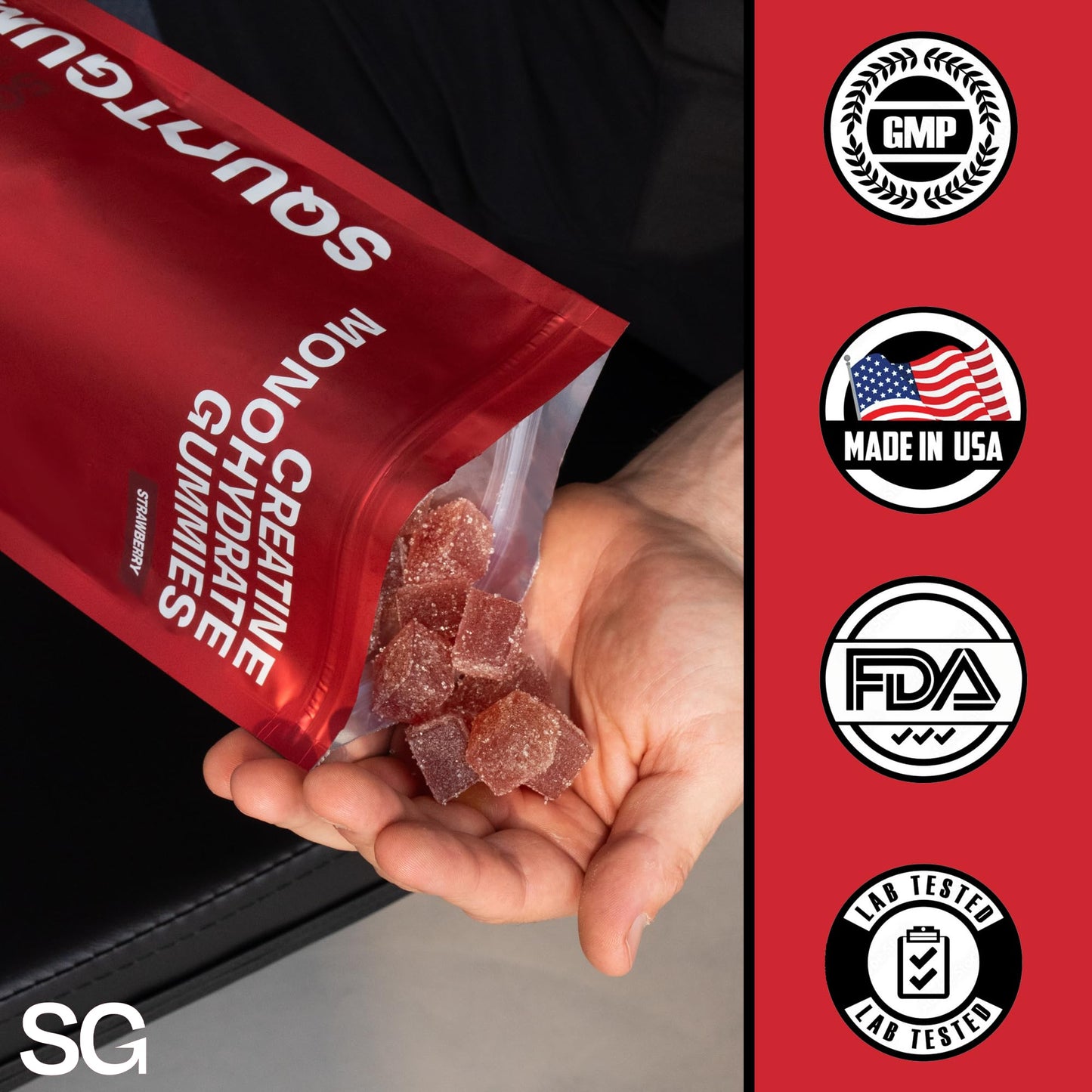 SquatGummi Creatine Monohydrate Gummies – 5g per Serving, Strawberry