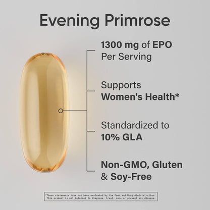 Sports Research Evening Primrose Oil Softgels – Cold-Pressed 1300mg, Gluten Free & Non-GMO