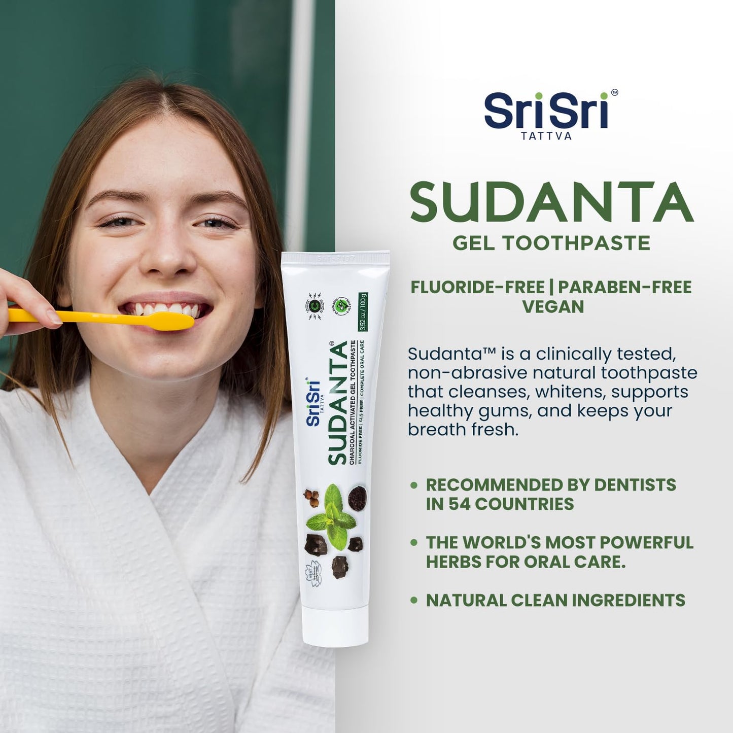 Sri Sri Tattva Sudanta Charcoal Toothpaste Gel – Herbal, SLS & Fluoride Free