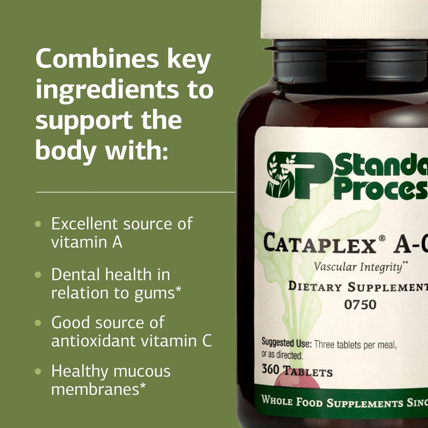 Standard Process Cataplex A-C-P: Healthy Cell & Tissue Support - 360 Tablets (120 Servings) - Non-Dairy & Non-Soy