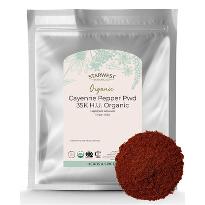 Starwest Organic Cayenne Pepper Powder 35k HU — 1 lb Bulk | Kosher, Non-GMO