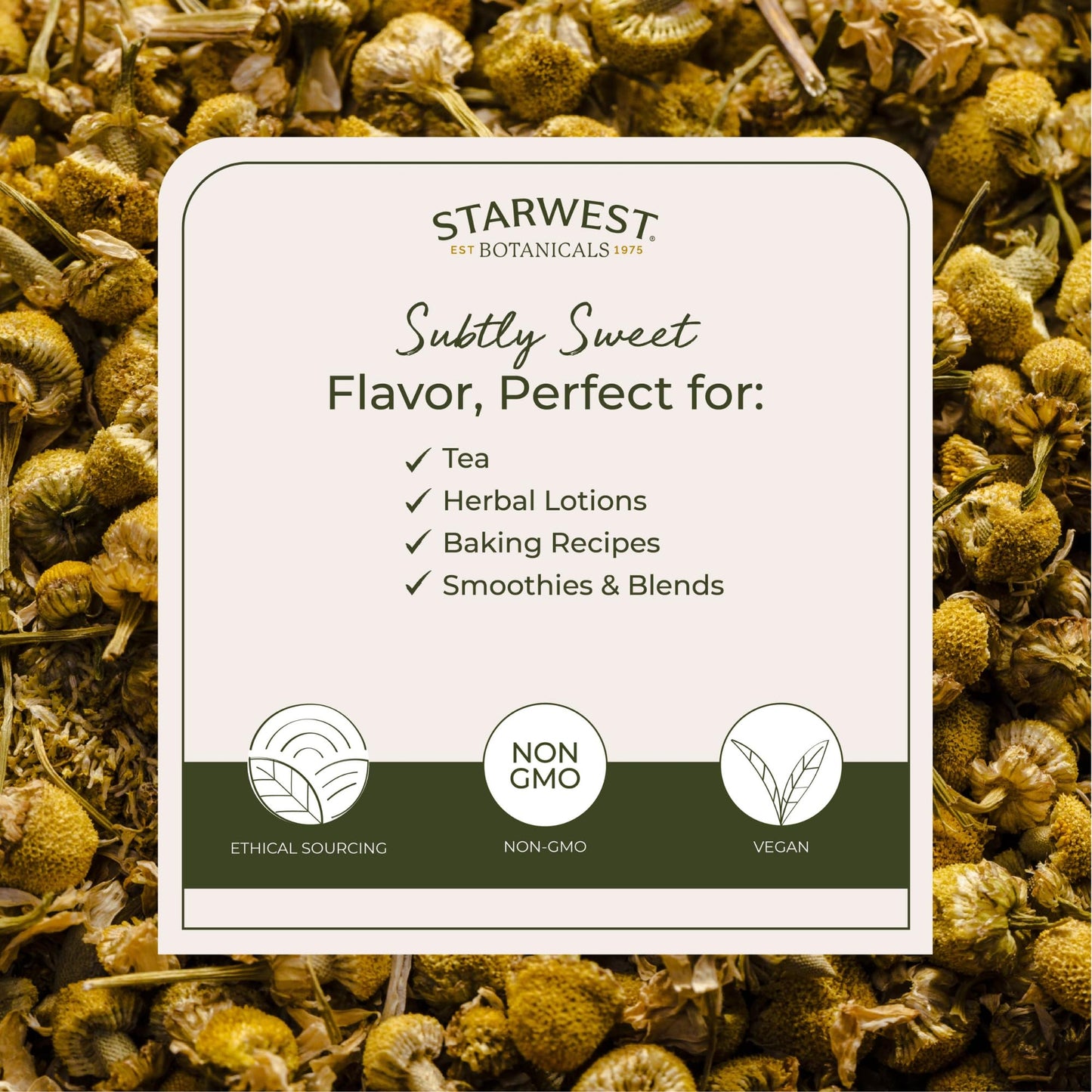 Starwest Botanicals Organic Chamomile Flowers Whole — Dried Tea & Baking Herb, Kosher & Non-GMO, 1 lb