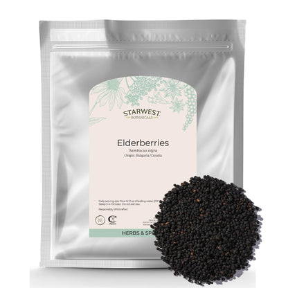 Starwest Botanicals Whole Elderberries - Dried, Kosher, Wildcrafted (1 lb Bulk)