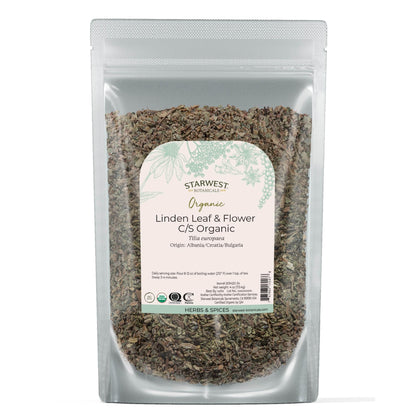 Starwest Linden Leaf & Flowers – Organic Dried Linden Tea, Kosher, Non-GMO, 4 oz