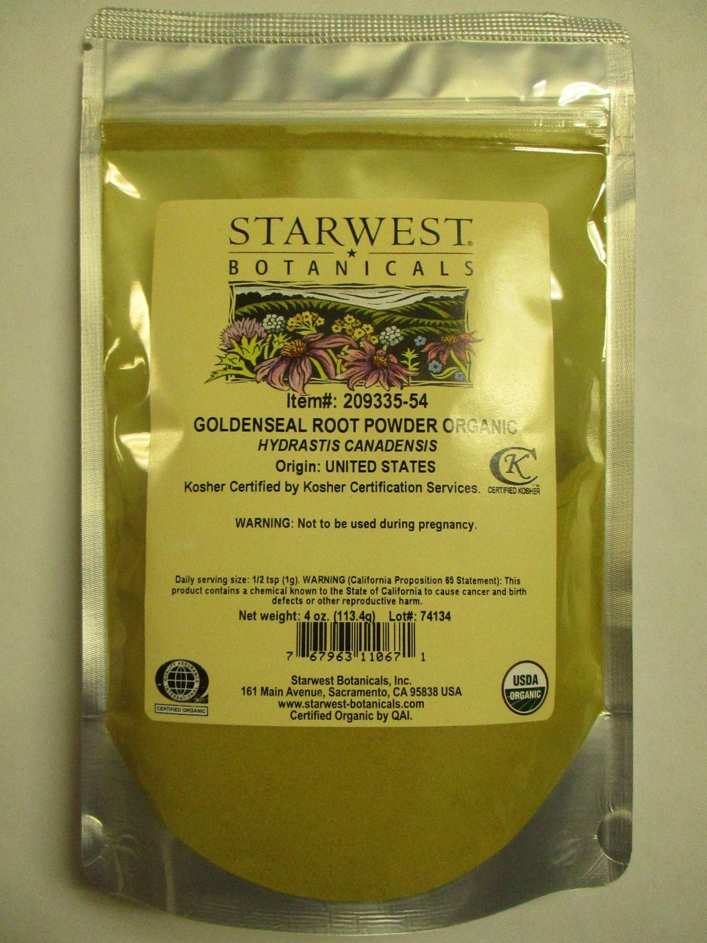 Starwest Botanicals Organic Goldenseal Root Powder - 4 oz
