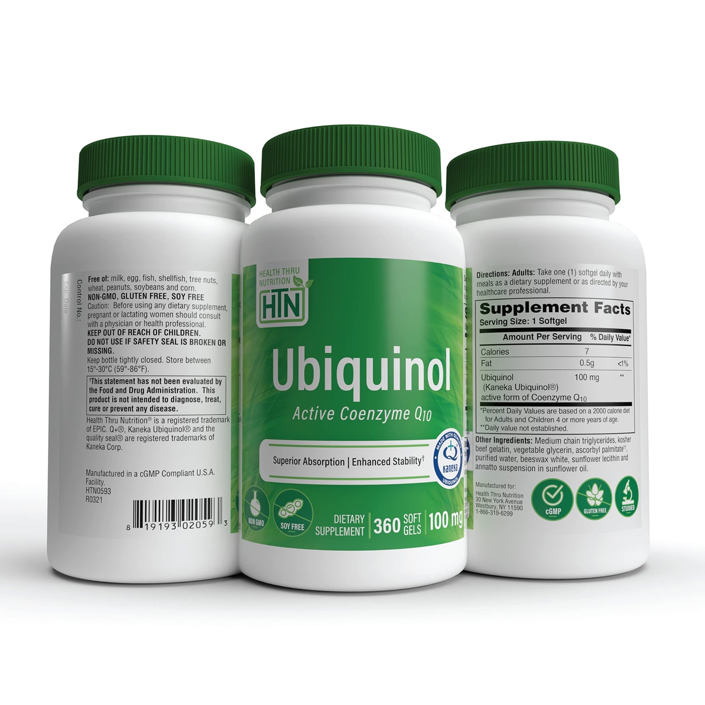 Health Thru Nutrition Ubiquinol 100mg 360 Softgels – Kaneka QH Reduced CoQ-10 | Enhanced Bioavailability | Non-GMO