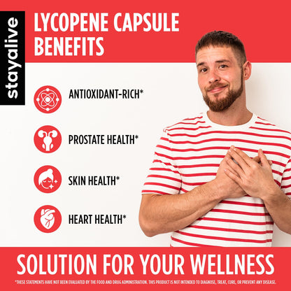STAY ALIVE Lycopene Supplement for Men 60mg – 120 Veg Capsules | Non-GMO & Gluten Free