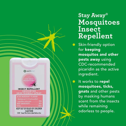 EarthKind Stay Away Mosquito Repellent with Picaridin – Unscented, Kid-Safe, Up to 14-Hour Protection | Travel 4-Pack
