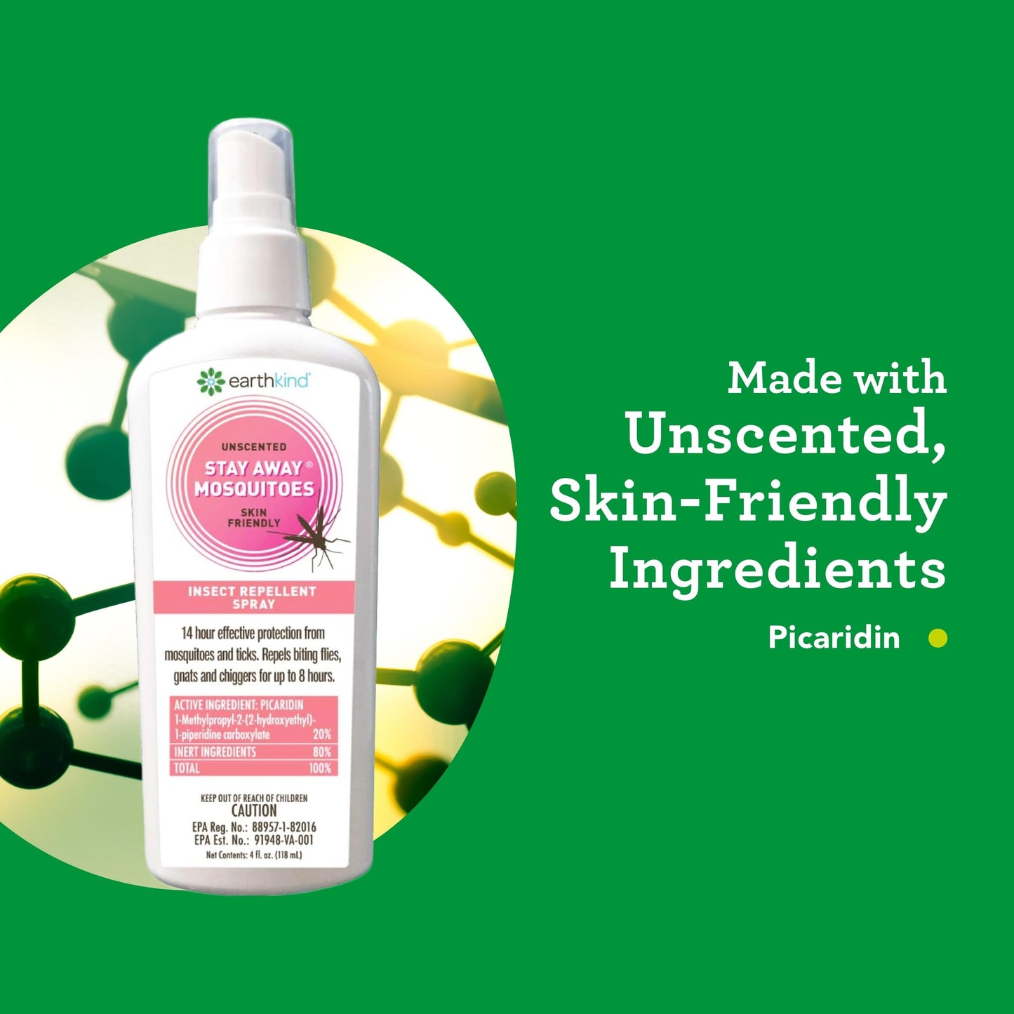 Stay Away EarthKind Mosquito Repellent – Unscented Picaridin, 14-Hour Protection, 4 oz