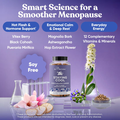 Staying Cool Menopause Supplements for Women - Hot Flash Relief, Weight Support, & Night Sweats - Vitex Chaste Tree & Black Cohosh - 60 Vegetarian Soft Capsules