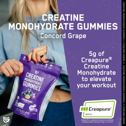 SteelFit Creapure Creatine Monohydrate Gummies for Men & Women - Concord Grape | 120 Gummies