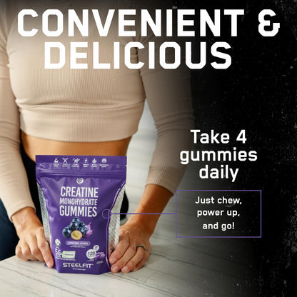 SteelFit Creapure Creatine Monohydrate Gummies for Men & Women - Concord Grape | 120 Gummies